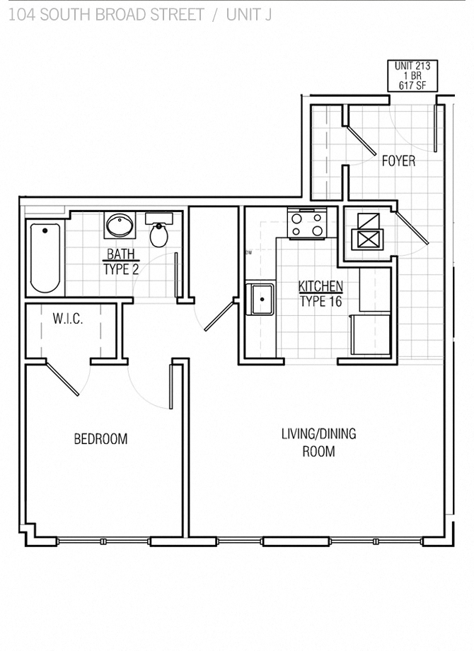 Floor plan for 1 bed, 1 bath